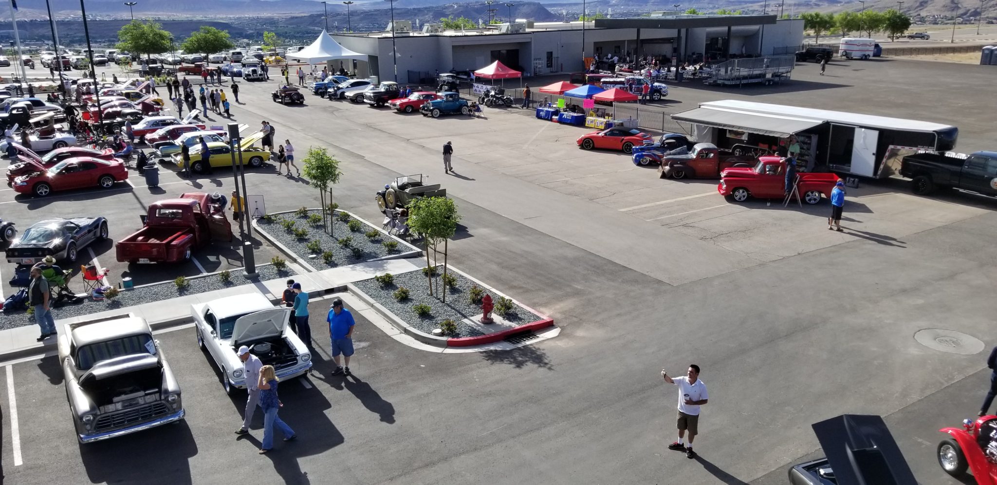 aerial view of cars in a parking lot