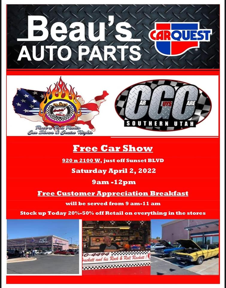 Beau’s Auto Parts free car show poster